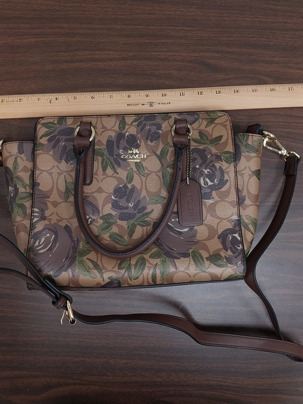 COACH Signature Floral Mini Satchel in Brown - Picture 3 of 7